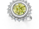 White gold Fancy Yellow Round  Halo Diamond Ring with Milgrain Edge and Round Prong Setting_36