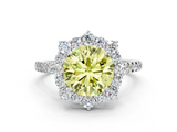 White gold Fancy Yellow Round  Halo Diamond Ring with Pavé Band and Prong Setting_17