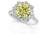 White gold Fancy Yellow Round  Halo Diamond Ring with Pavé Band and Prong Setting_17