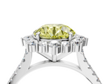 White gold Fancy Yellow Round  Halo Diamond Ring with Pavé Band and Prong Setting_20