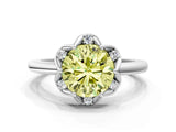 White gold Fancy Yellow Round  Halo Diamond Ring with Round Cluster Setting, Solitaire Band, and Four-Prong Setting_29
