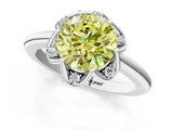 White gold Fancy Yellow Round  Halo Diamond Ring with Round Cluster Setting, Solitaire Band, and Four-Prong Setting_30