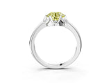 White gold Fancy Yellow Round  Halo Diamond Ring with Round Cluster Setting, Solitaire Band, and Four-Prong Setting_32