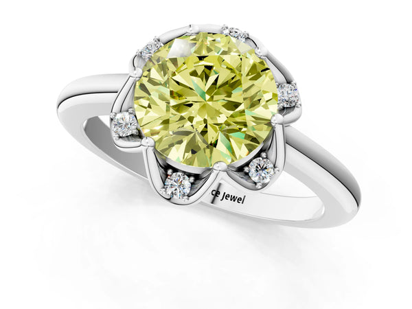 Platinum Round Scalloped Petal Halo Engagement Ring Setting for Fancy Yellow Center