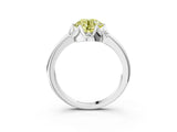 White gold Fancy Yellow Round  Halo Diamond Ring with Round Cluster Setting, Solitaire Band, and Four-Prong Setting_38