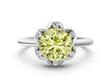 White gold Fancy Yellow Round  Halo Diamond Ring with Round Cluster Setting, Solitaire Band, and Four-Prong Setting_40