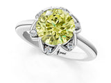 White gold Fancy Yellow Round  Halo Diamond Ring with Round Cluster Setting, Solitaire Band, and Four-Prong Setting_41