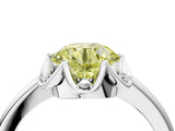 White gold Fancy Yellow Round  Halo Diamond Ring with Round Cluster Setting, Solitaire Band, and Four-Prong Setting_44