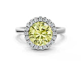White gold Fancy Yellow Round  Halo Diamond Solitaire with Pavé Band and Four-Prong Setting_29