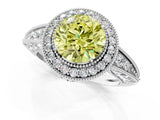 White gold Fancy Yellow Round  Halo Diamond Split Shank Ring with Milgrain Detail_31