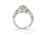 White gold Fancy Yellow Round  Halo Diamond Split Shank Ring with Milgrain Detail_33