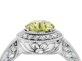 White gold Fancy Yellow Round  Halo Diamond Split Shank Ring with Milgrain Detail_34