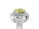 White gold Fancy Yellow Round  Halo Diamond Split Shank Ring with Milgrain Detail_35