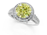White gold Fancy Yellow Round  Halo Milgrain Solitaire with Bezel Set Side Stones and Pave Band_33