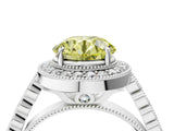 White gold Fancy Yellow Round  Halo Milgrain Solitaire with Bezel Set Side Stones and Pave Band_36