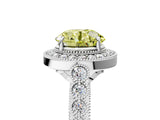 White gold Fancy Yellow Round  Halo Milgrain Solitaire with Bezel Set Side Stones and Pave Band_37