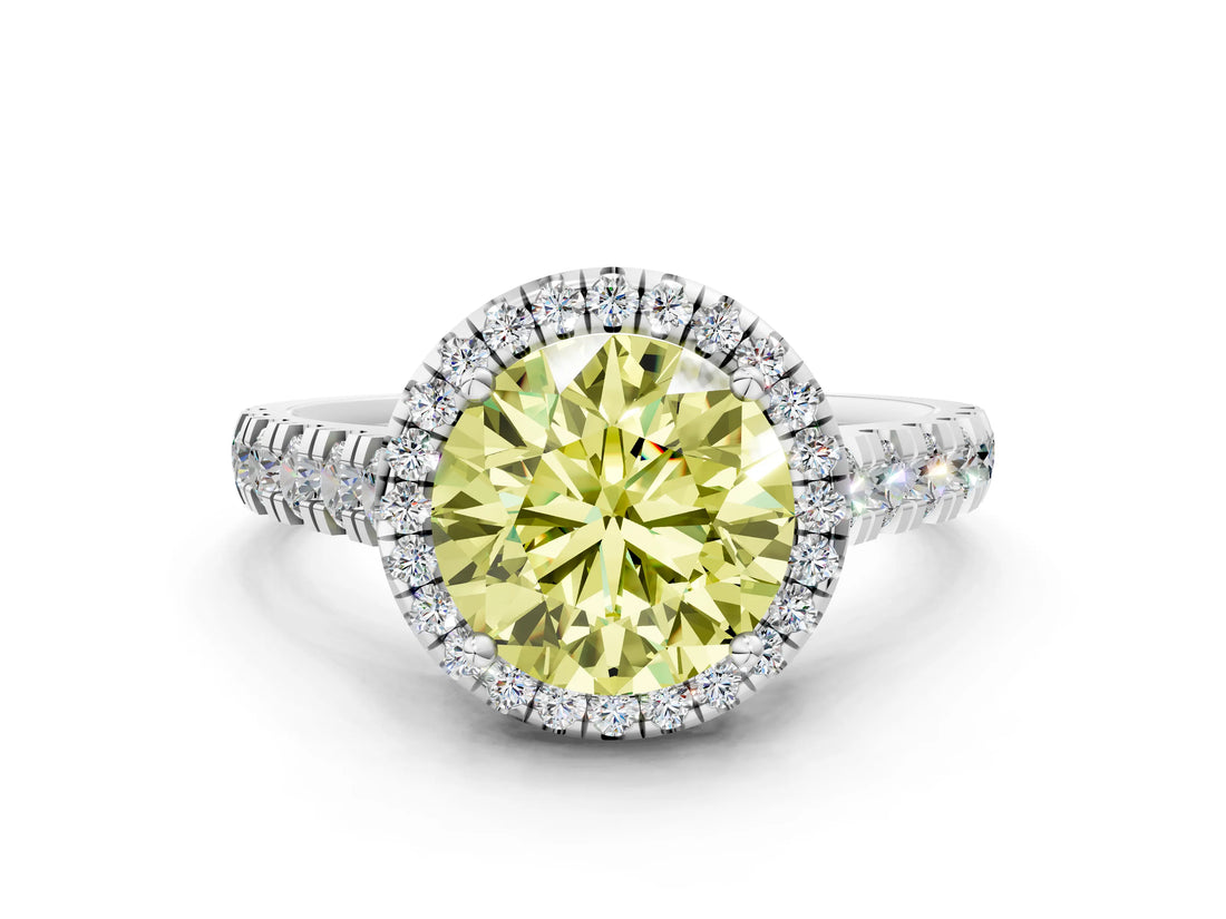 White gold Fancy Yellow Round  Halo Pavé Diamond Engagement Ring with Four-Prong Setting_27