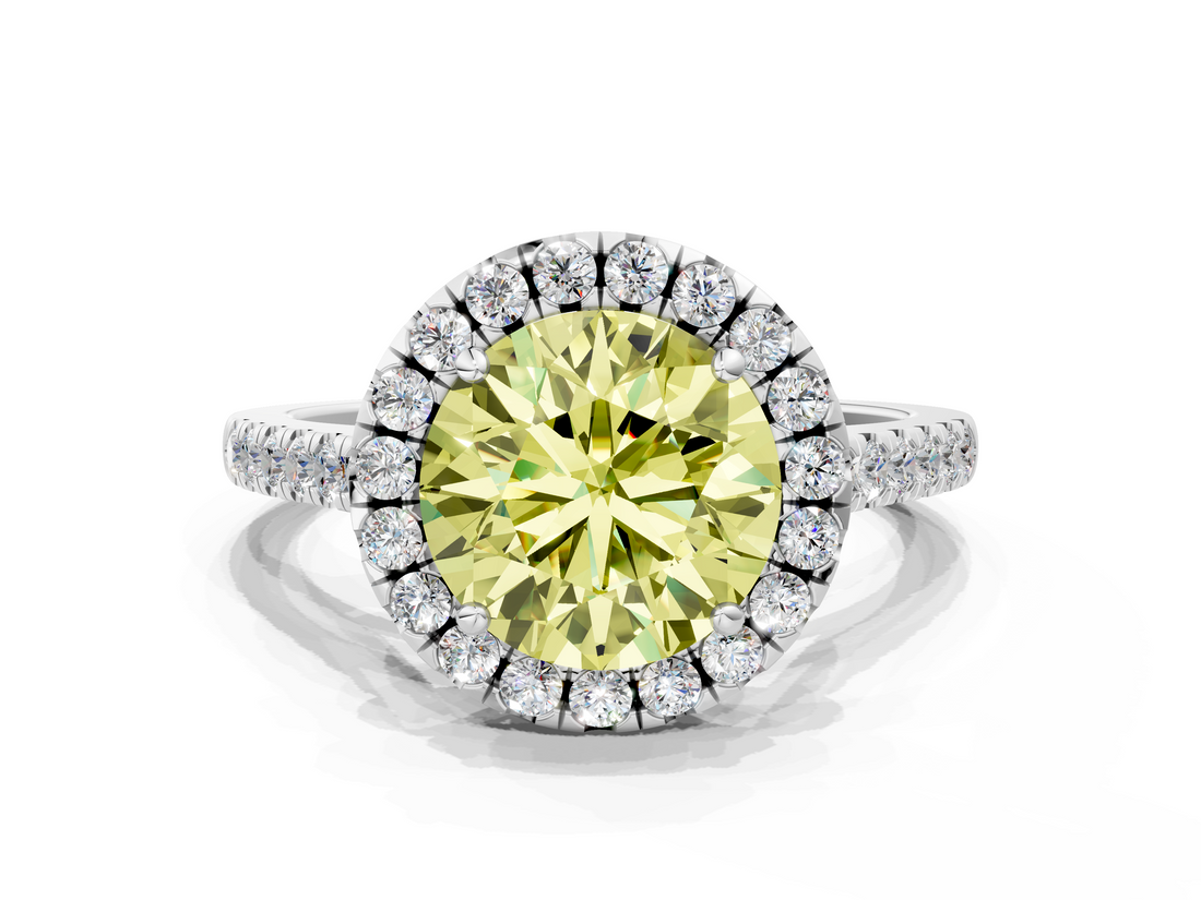 White gold Fancy Yellow Round  Halo Pavé Diamond Engagement Ring with Four-Prong Setting_3