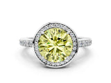 White gold Fancy Yellow Round  Halo Pave Band Solitaire Ring with Prong Setting_29