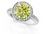 White gold Fancy Yellow Round  Halo Pave Band Solitaire Ring with Prong Setting_30