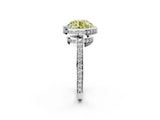 White gold Fancy Yellow Round  Halo Pave Band Solitaire Ring with Prong Setting_31
