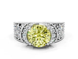 White gold Fancy Yellow Round  Halo Pave Diamond Engagement Ring with Milgrain Detailing_47
