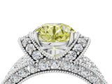 White gold Fancy Yellow Round  Halo Pave Diamond Engagement Ring with Milgrain Detailing_54