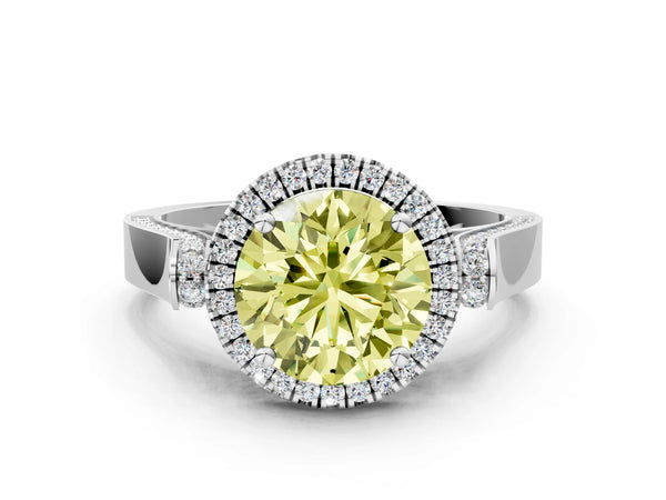 White gold Fancy Yellow Round  Halo Pave Split Shank Prong Setting Ring