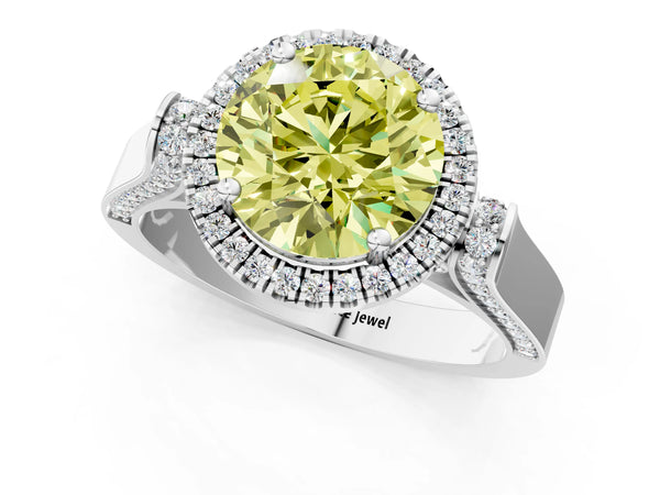 White gold Fancy Yellow Round  Halo Pave Split Shank Prong Setting Ring