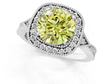 White gold Fancy Yellow Round  Halo Round Diamond Milgrain Pave Engagement Ring_16