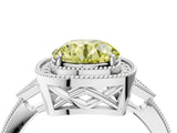 White gold Fancy Yellow Round  Halo Round Diamond Milgrain Pave Engagement Ring_19