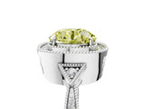 White gold Fancy Yellow Round  Halo Round Diamond Milgrain Pave Engagement Ring_20