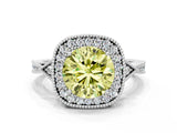 White gold Fancy Yellow Round  Halo Round Diamond Milgrain Pave Engagement Ring_3