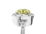 White gold Fancy Yellow Round  Halo Round Diamond Milgrain Pave Engagement Ring_8