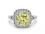 White gold Fancy Yellow Round  Halo Round Diamond Milgrain Pave Engagement Ring_9