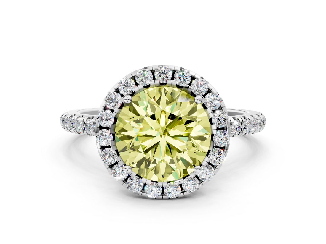 White gold Fancy Yellow Round  Halo Round Diamond Pavé Band Four-Prong Ring_3