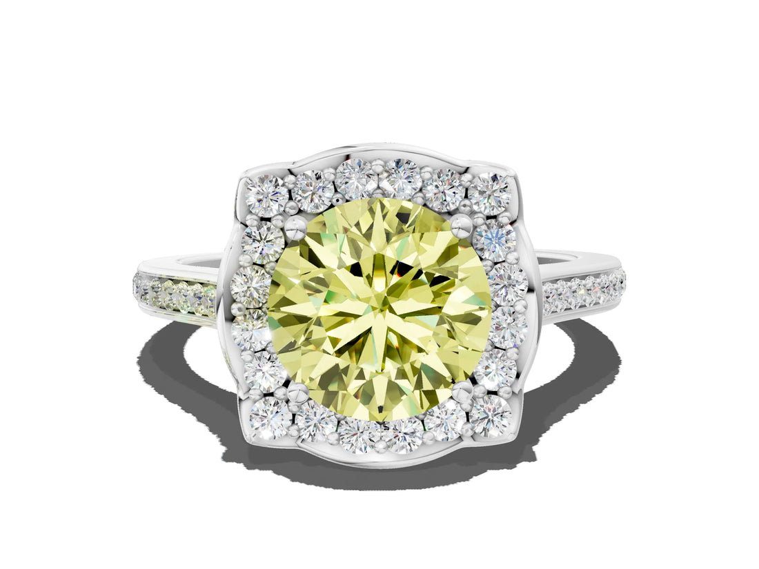 White gold Fancy Yellow Round  Halo Round Diamond Pave Band with Four-Prong Setting_50