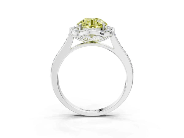 Platinum Fancy Yellow Round  Halo Round Diamond Pave Band with Four-Prong Setting