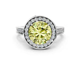 White gold Fancy Yellow Round  Halo Solitaire Diamond Ring with Pave Band and Bezel Setting_29