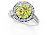 White gold Fancy Yellow Round  Halo Solitaire Diamond Ring with Pave Band and Bezel Setting_30