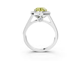 White gold Fancy Yellow Round  Halo Solitaire Diamond Ring with Pave Band and Bezel Setting_32