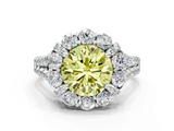 White gold Fancy Yellow Round  Halo Split Shank Diamond Engagement Ring with Pave Band and Four-Prong Setting