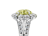 White gold Fancy Yellow Round  Halo Split Shank Diamond Engagement Ring with Pave Band and Four-Prong Setting_5