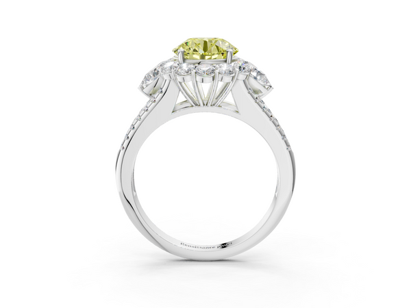 Platinum Fancy Yellow Round  Halo Split Shank Diamond Engagement Ring with Prong Setting