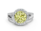 White gold Fancy Yellow Round  Halo Split Shank Diamond Ring with Four-Prong Setting