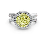 White gold Fancy Yellow Round  Halo Split Shank Diamond Ring with Pavé Setting_26