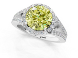 White gold Fancy Yellow Round  Halo Split Shank Diamond Ring with Prong Setting_1