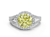 White gold Fancy Yellow Round  Halo Split Shank Diamond Ring with Prong Setting