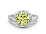 White gold Fancy Yellow Round  Halo Split Shank Pave Diamond Ring with Four-Prong Setting_34