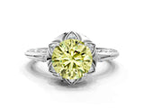 White gold Fancy Yellow Round  Halo Split Shank Pave Diamond Ring with Petal Prong Setting_32